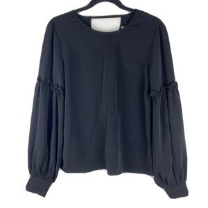 Patrizia Luca Milano Black Blouse Ruffle Sleeve Puff Sleeve Top Women's XS